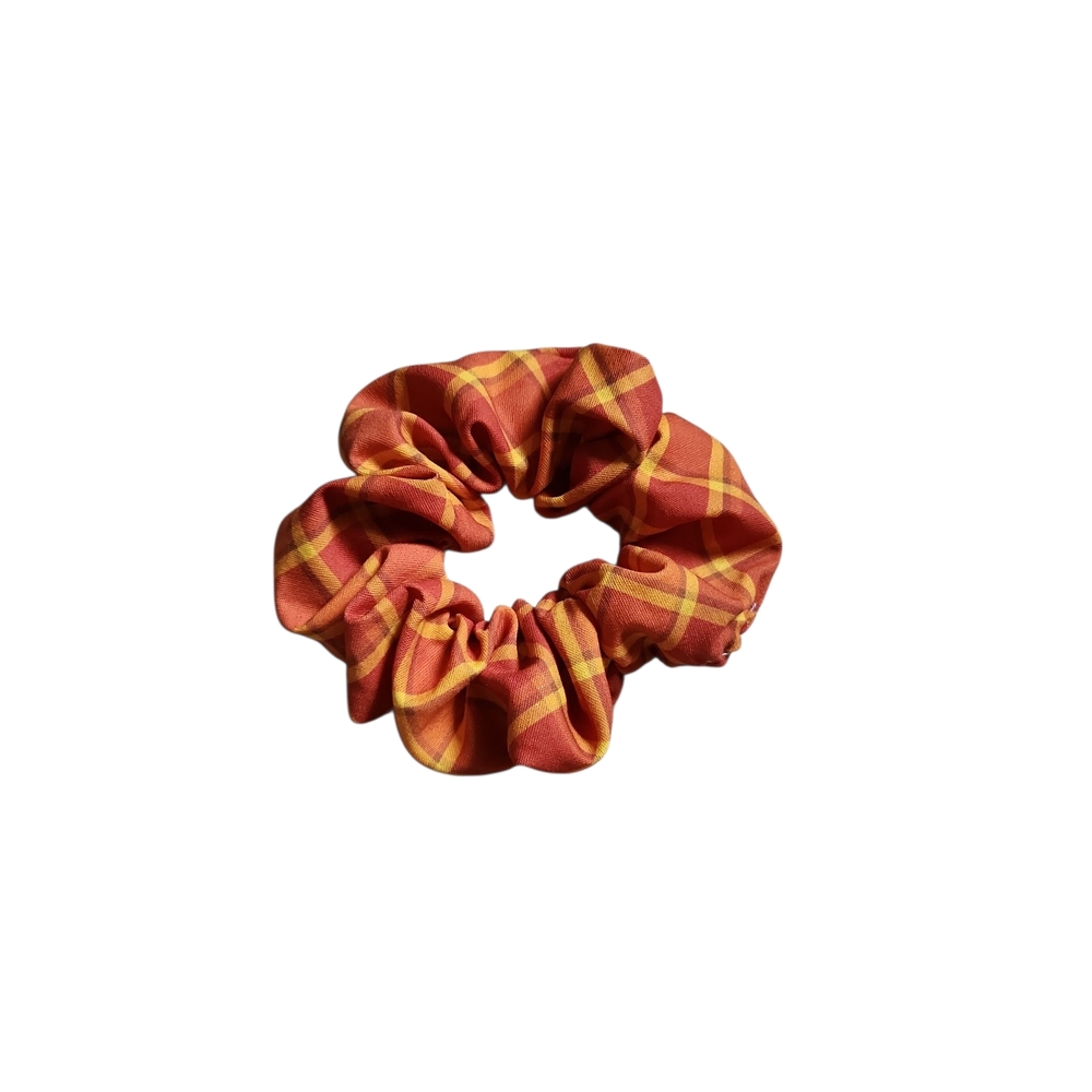 Handmade Plaid Cotton Scrunchie Orange Red Yellow Autumn Fluffy Hair Tie